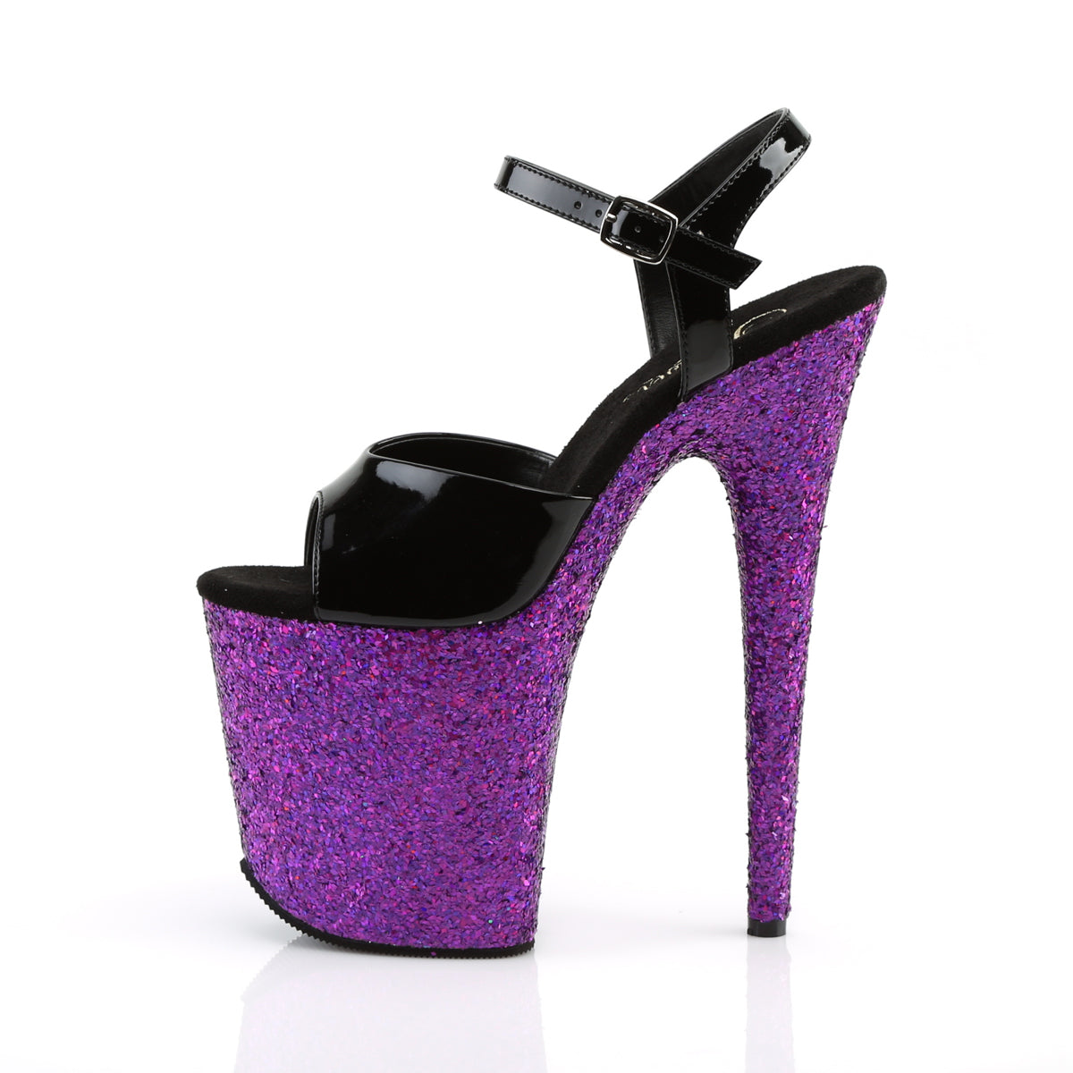 Pleaser Womens Sandals FLAMINGO-809LG Blk Pat/Purple Multi Glitter