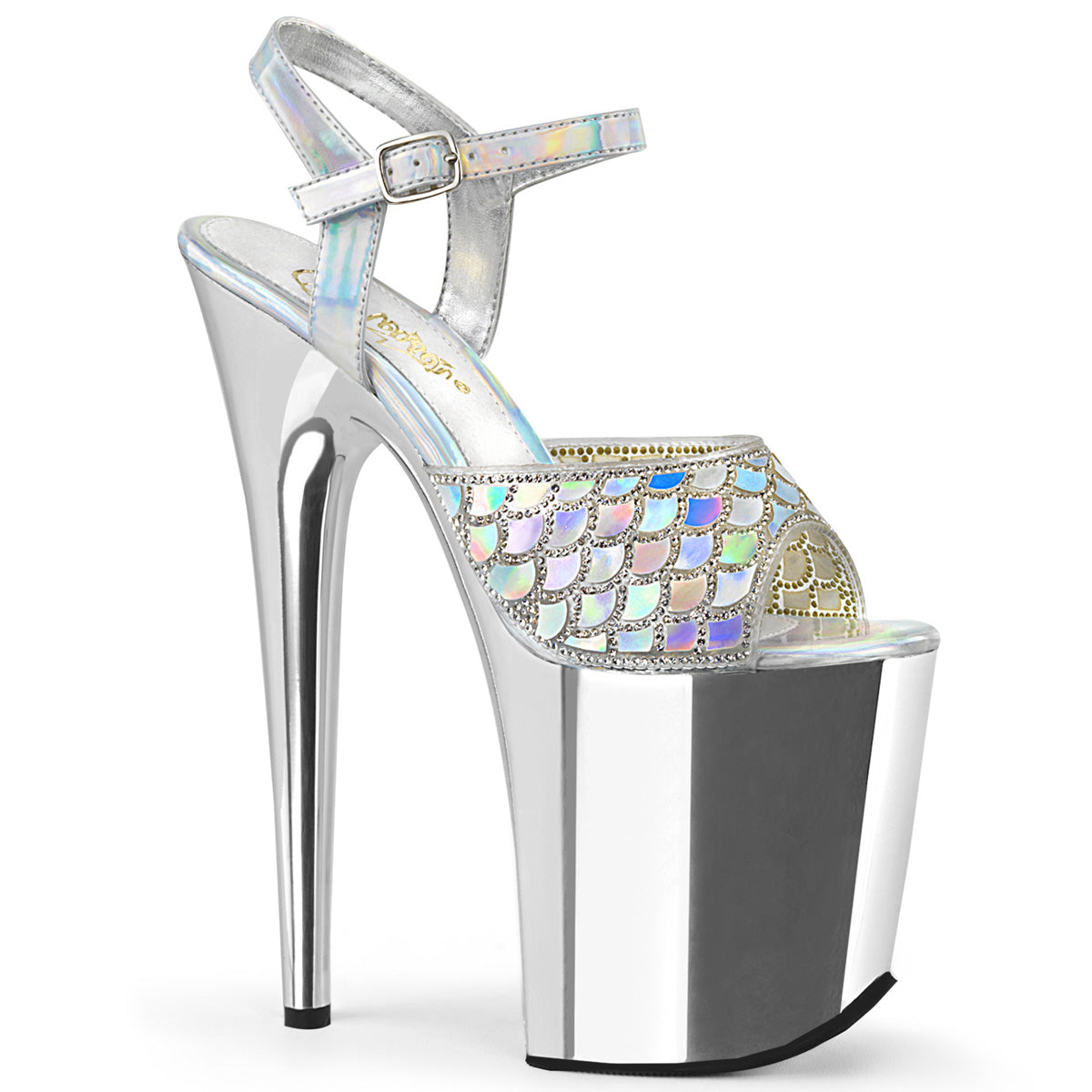 Pleaser Sandales pour femmes FLAMINGO-809mms SLV Hologramme / SLV Chrome