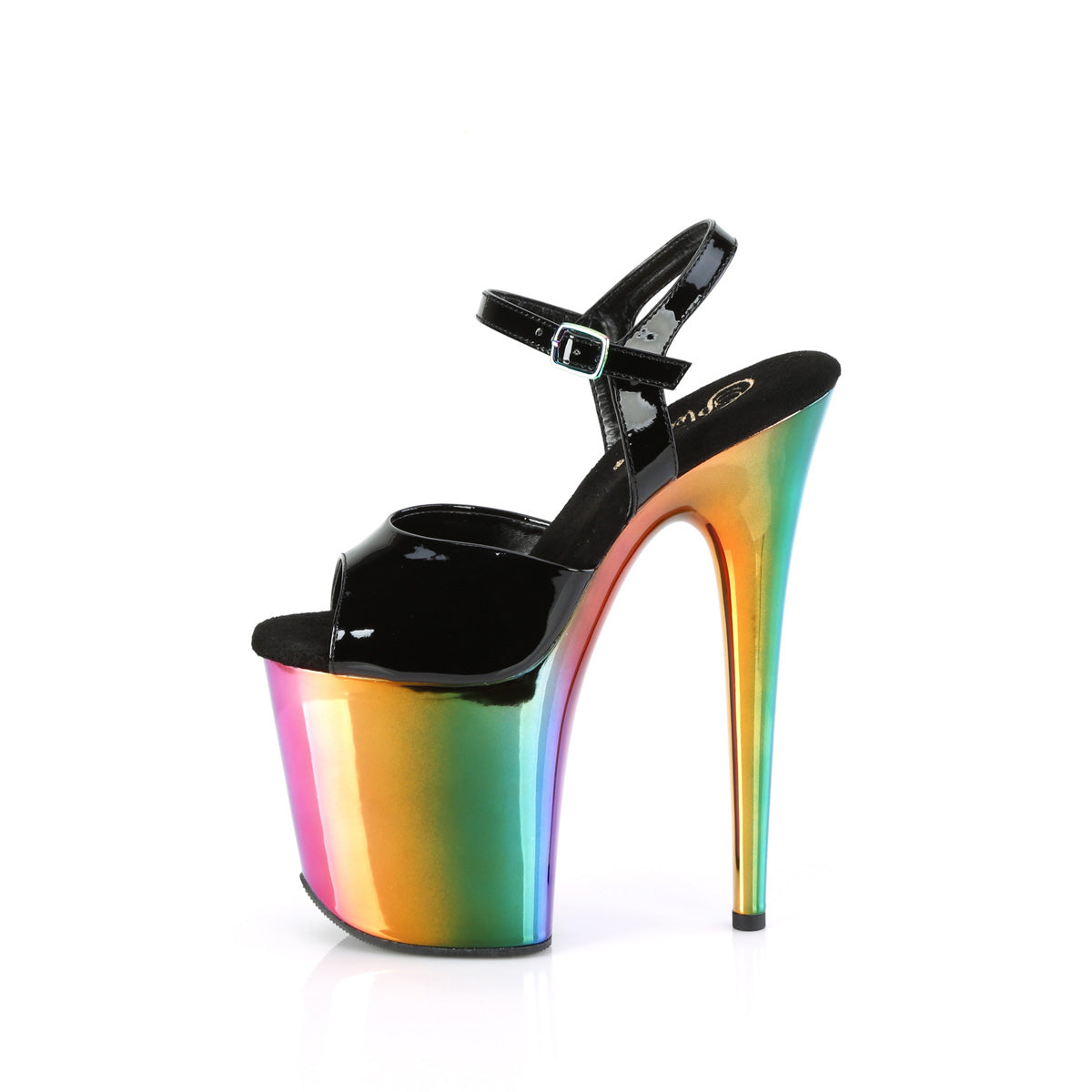 Pleaser Sandals FLAMINGO-809RC Blk Pat/Rainbow Chrome