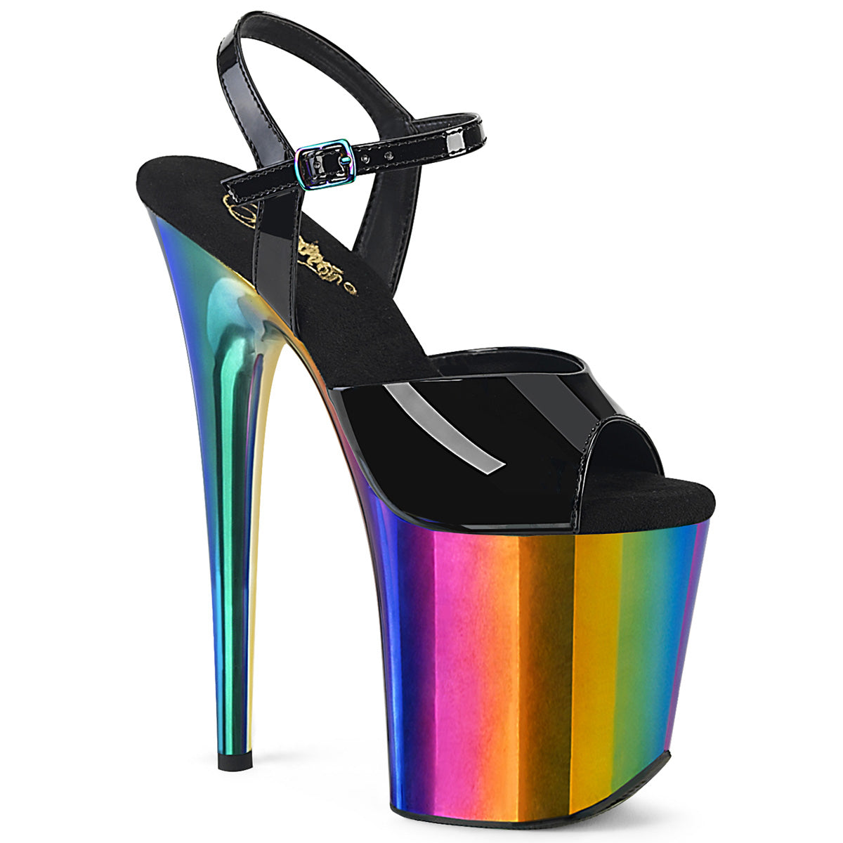 Pleaser Sandals FLAMINGO-809RC Blk Pat/Rainbow Chrome