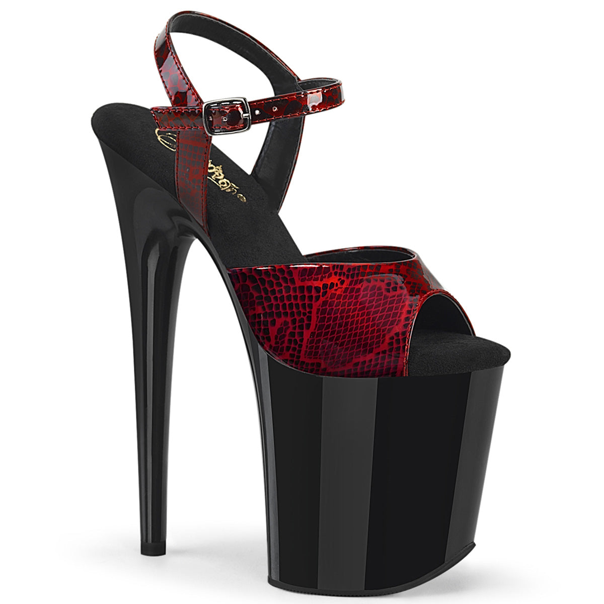 Pleaser Sandales pour femmes FLAMINGO-809SP print de serpent rouge PAT / BLK