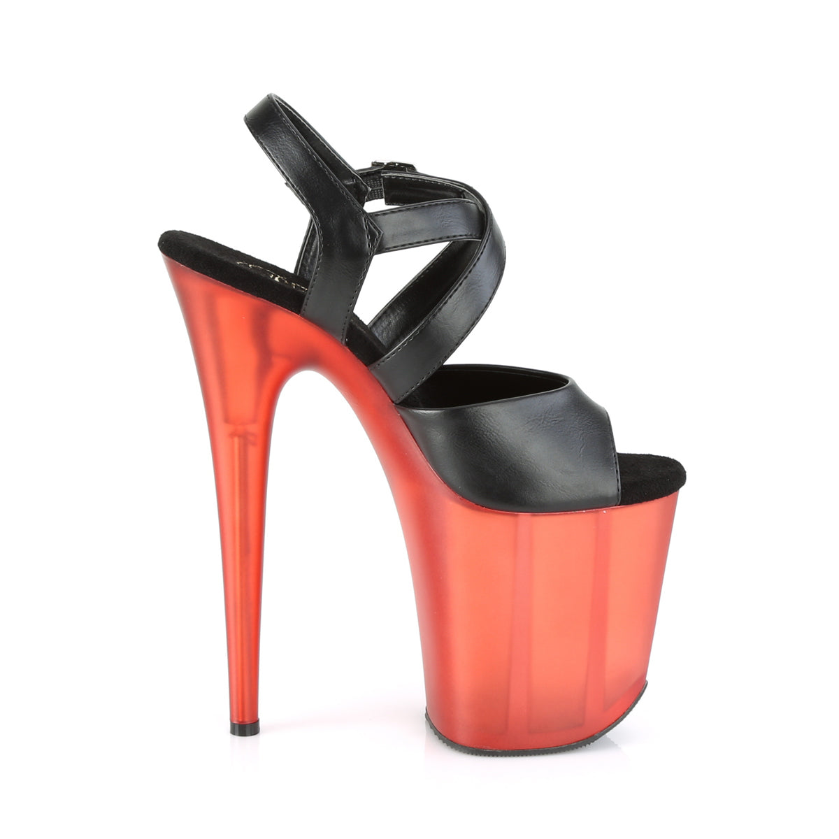 Pleaser Sandales pour femmes FLAMINGO-822t Blk Faux Cuir / Rouge givré