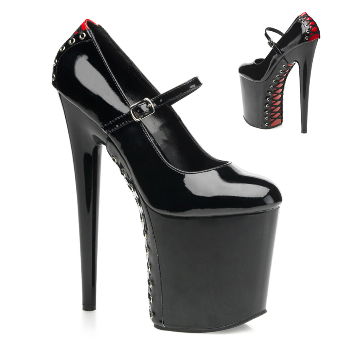Pleaser Sandales pour femmes FLAMINGO-887FH BLK-ROUGE PAT / BLK