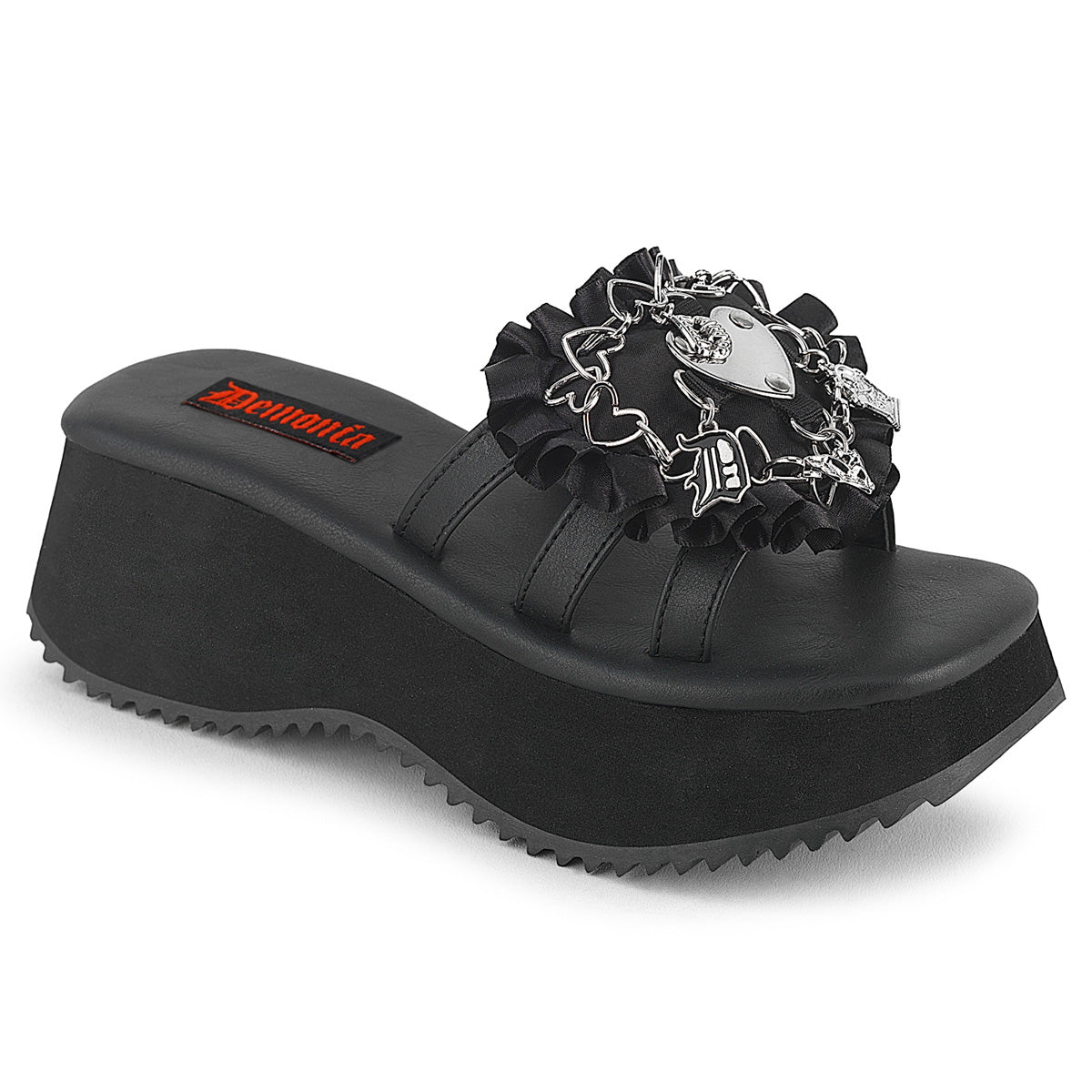 DemoniaCult Women's Sandals FLIP-16 Blk Vegan Leather-Satin