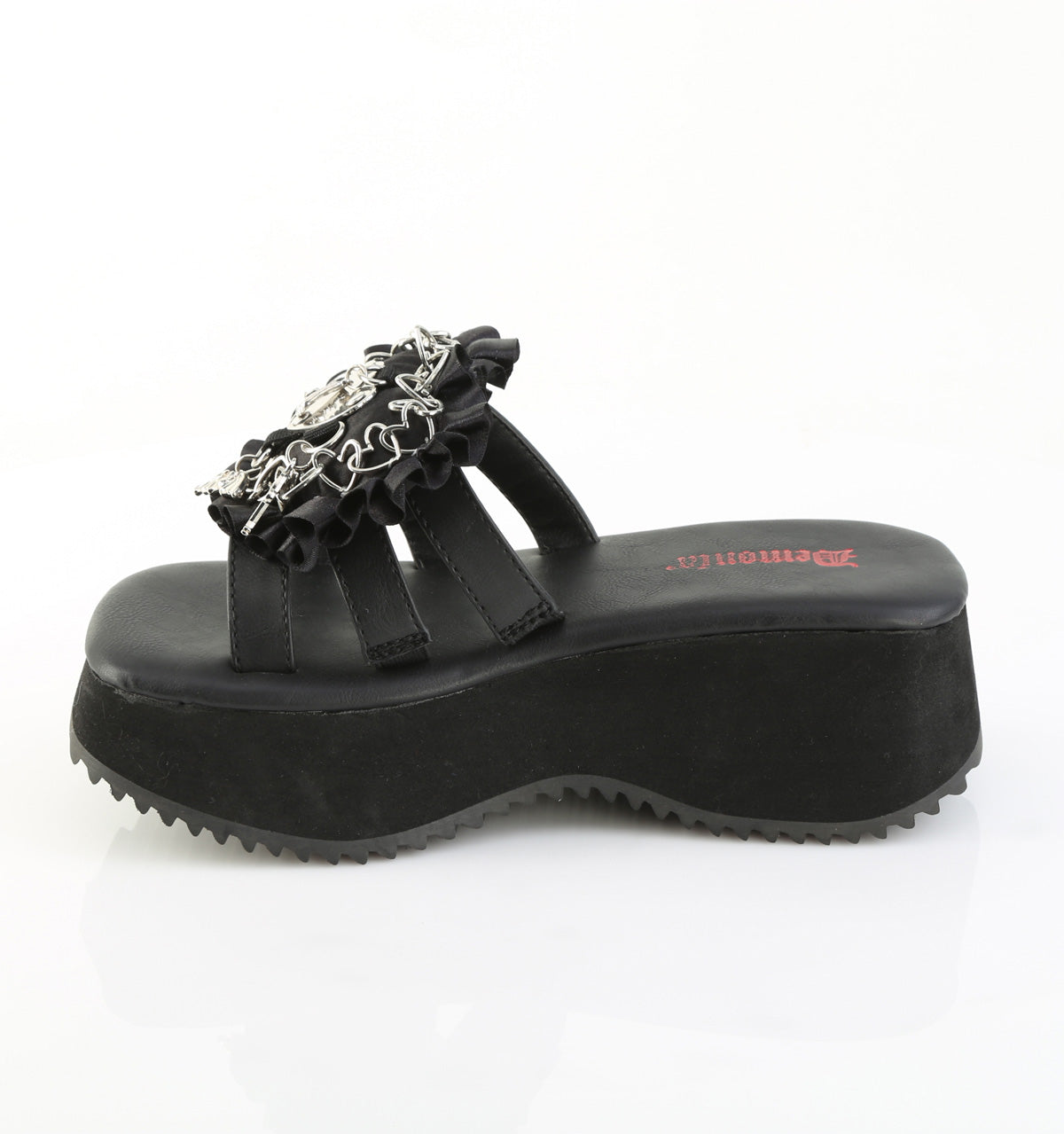 DemoniaCult Women's Sandals FLIP-16 Blk Vegan Leather-Satin