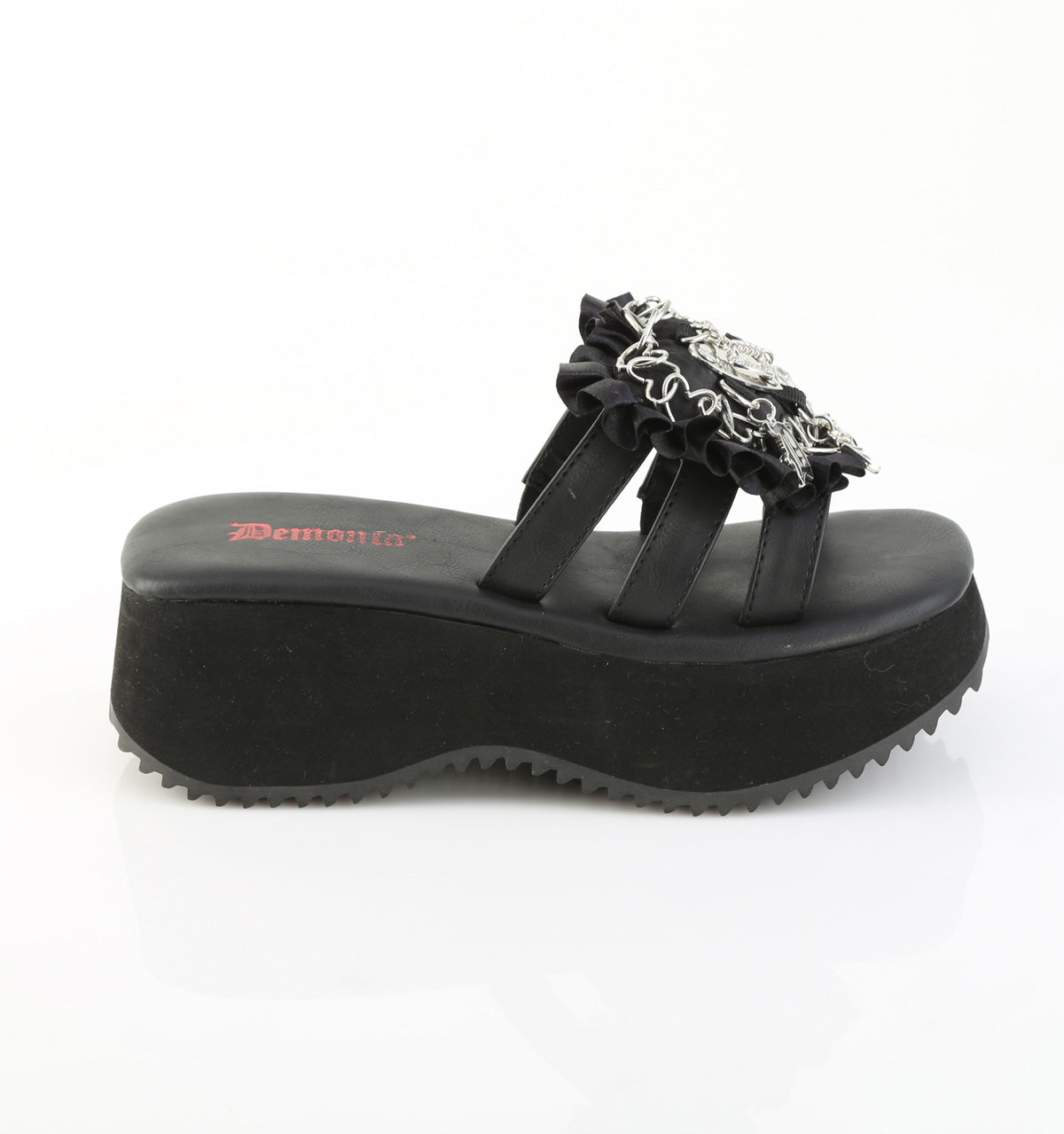 DemoniaCult Women's Sandals FLIP-16 Blk Vegan Leather-Satin