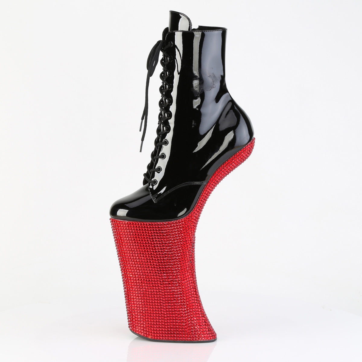 Pleaser Women's Platform Shoes FORBIDDEN-1020BEJ Blk Pat/Red RS