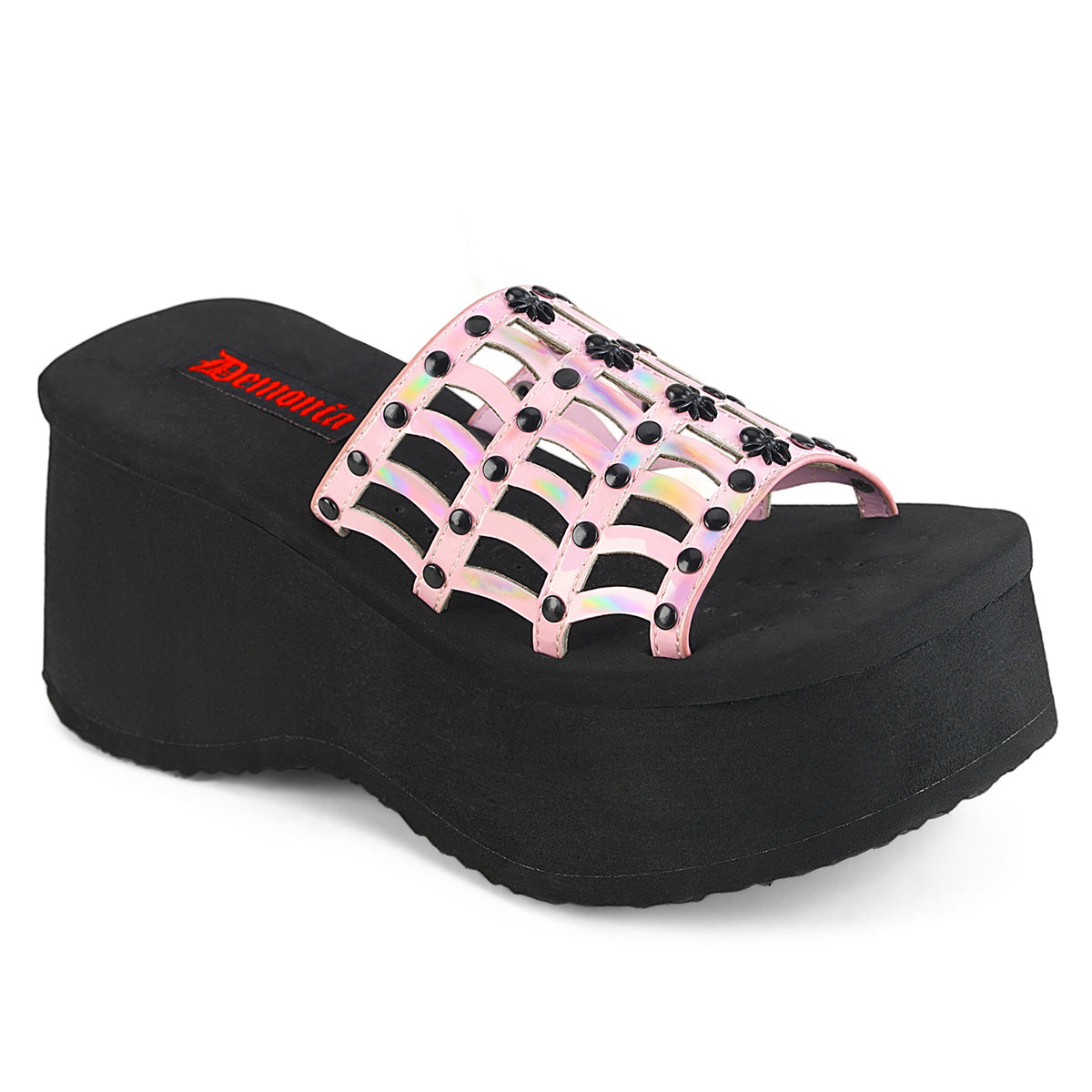 DemoniaCult Des sandales FUNN-13 B. Holo rose Pat