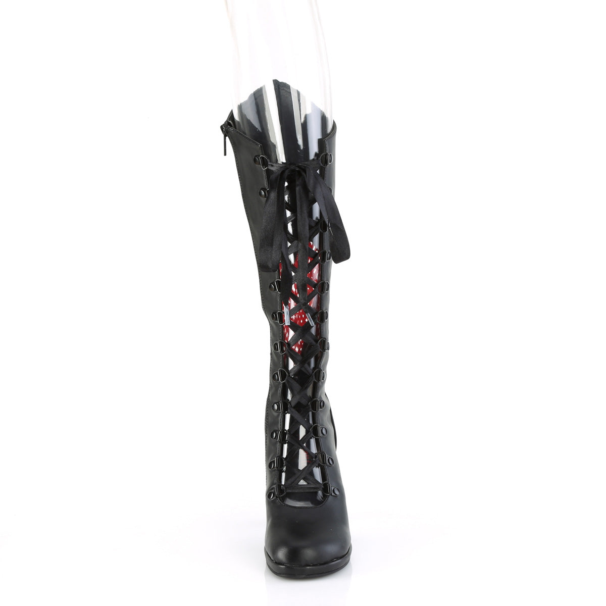 DemoniaCult Bottes GLAM-243 Blk Vegan Leather - Satin rouge
