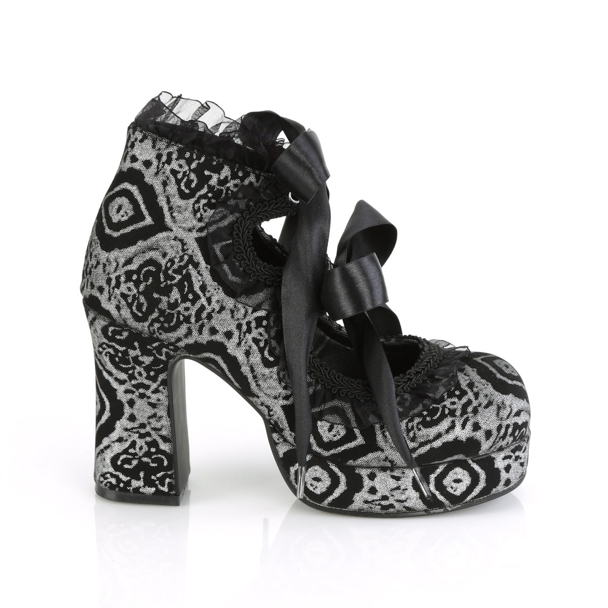 DemoniaCult Pumps GOTHIKA-53 Blk-Silver Faux Nubuck Leather