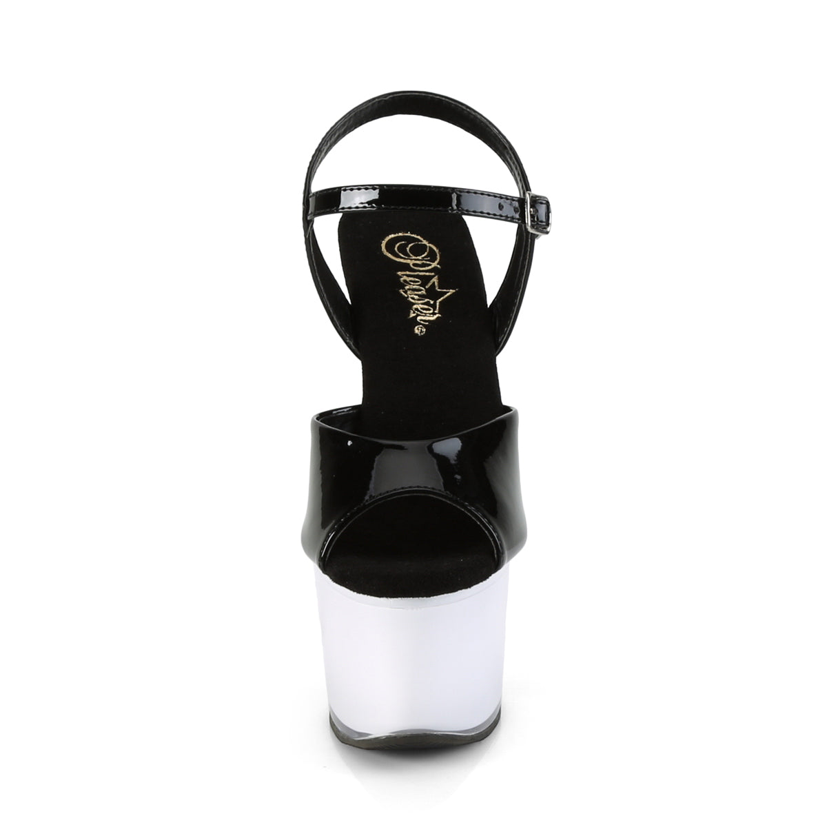 Pleaser Sandales pour femmes ILLUMINATOR-709 BLK PAT / GLOW WHITE