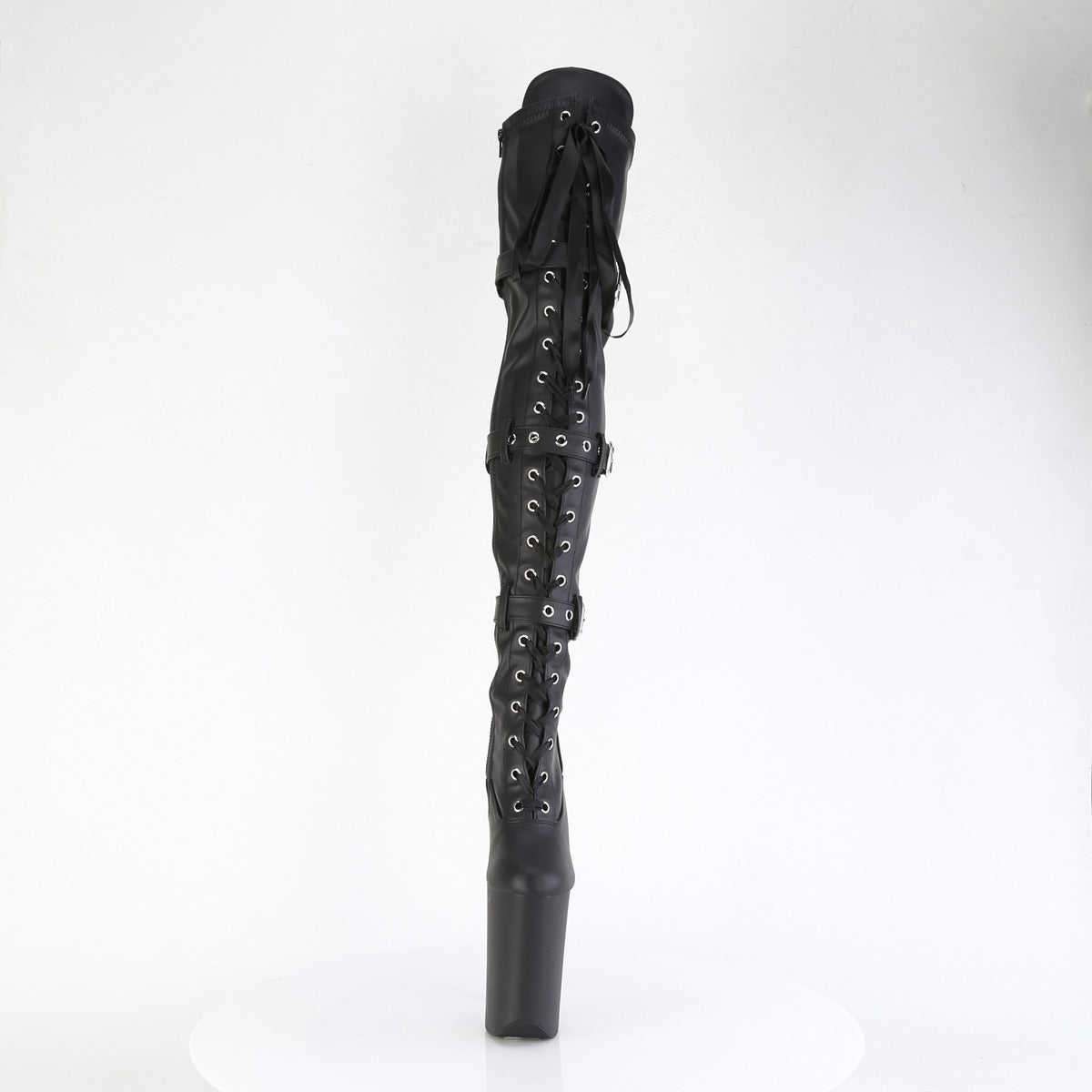 Pleaser INFINITY-3028 Blk Str Faux Le/Blk Matte