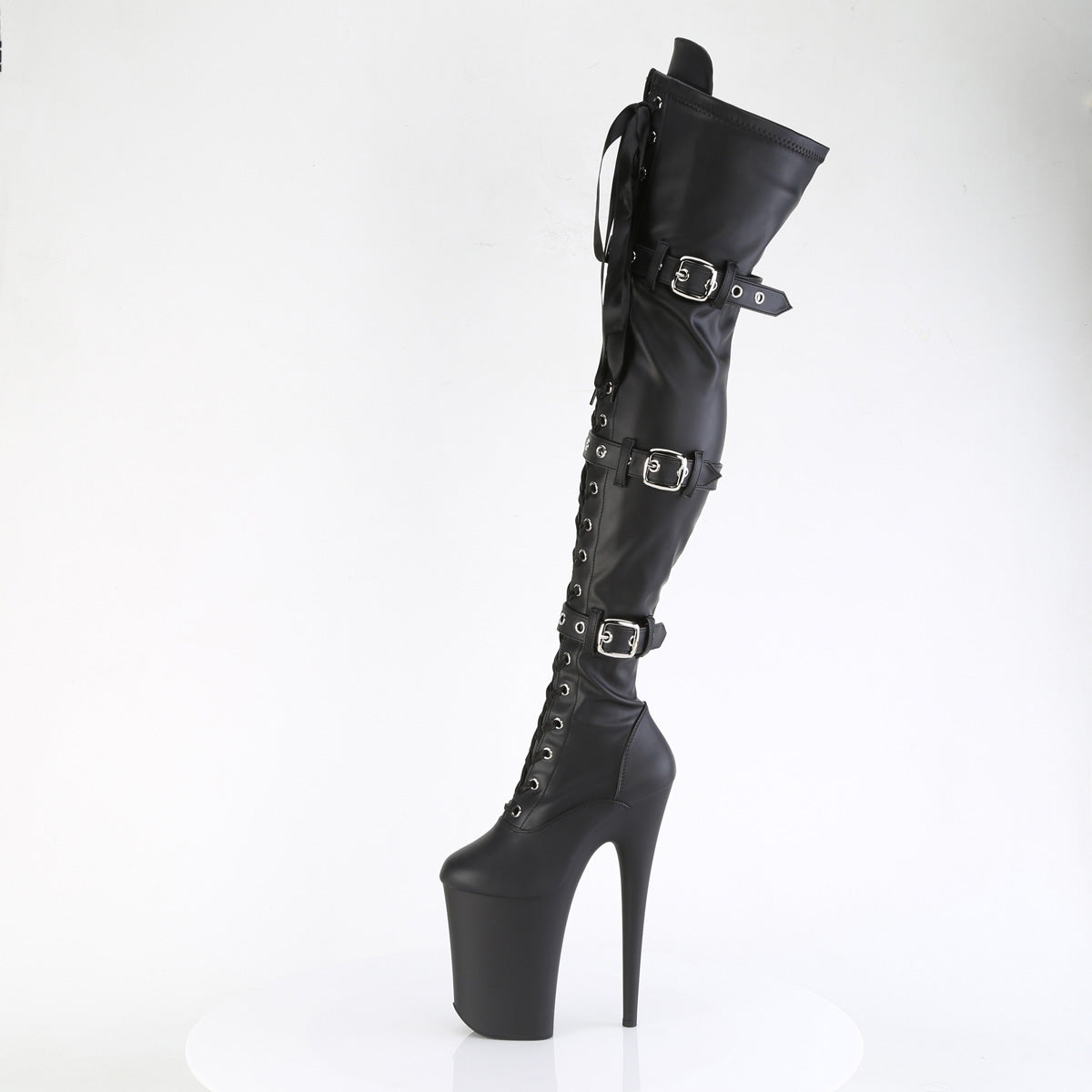 Pleaser INFINITY-3028 Blk Str Faux Le/Blk Matte