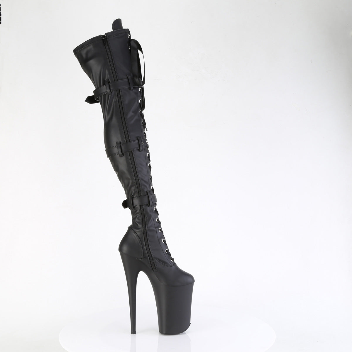 Pleaser INFINITY-3028 Blk Str Faux Le/Blk Matte