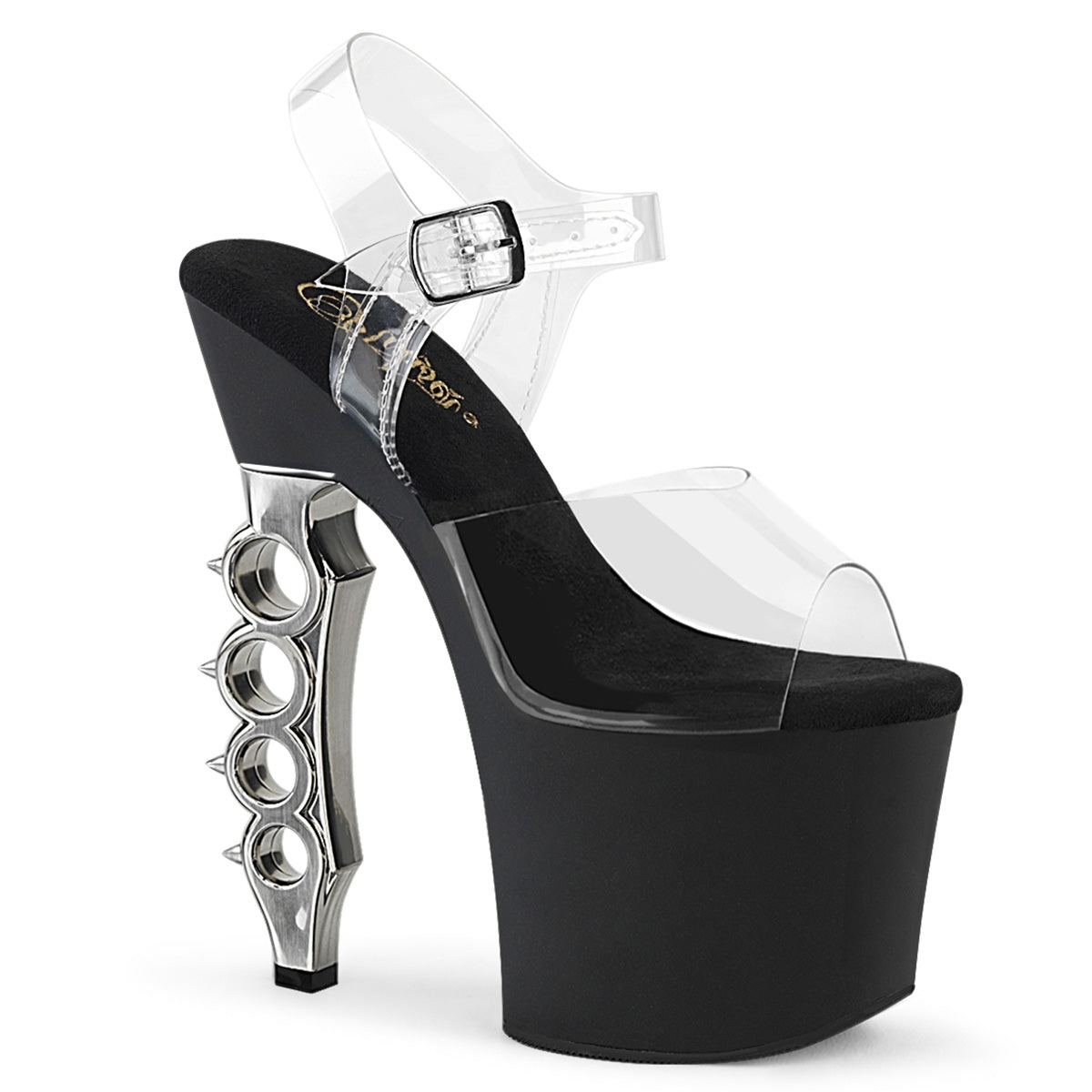 Pleaser Sandales pour femmes IRONGRIP-708 CLR / BLK MATTE-SLV brossé