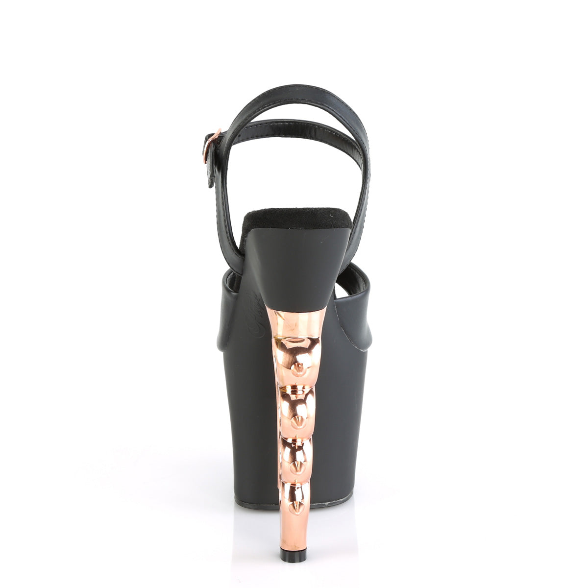 Pleaser Sandales pour femmes IRONGRIP-709 Blk Faux Le./blk Matte-Copper brossé