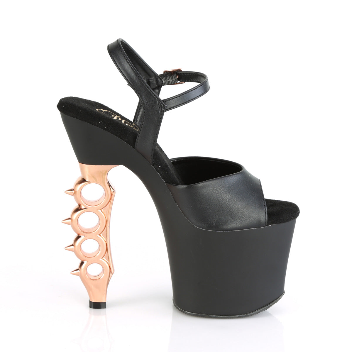 Pleaser Sandales pour femmes IRONGRIP-709 Blk Faux Le./blk Matte-Copper brossé