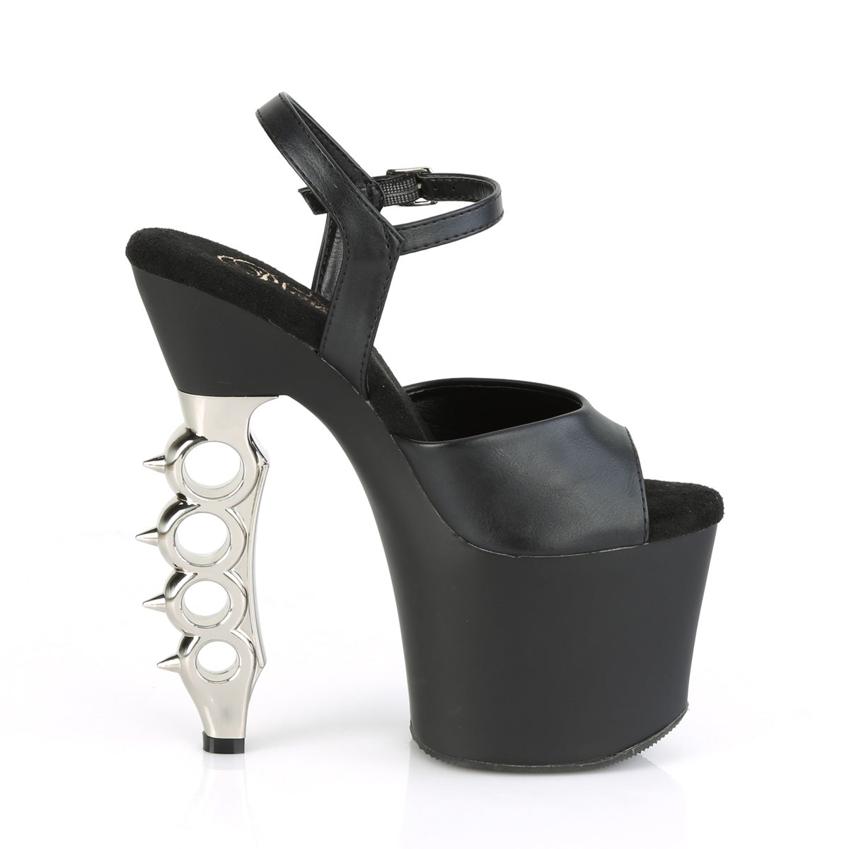 Pleaser Sandales pour femmes IRONGRIP-709 Blk F.Leather / BLK Matte-SLV brossé