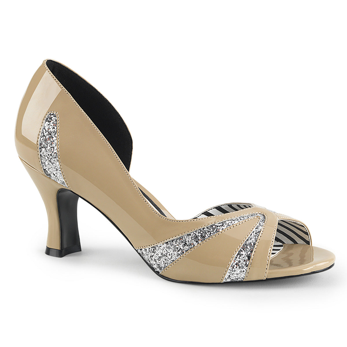 Pleaser Pink Label Pompes pour femmes JENNA-03 Glitter Pat-Silver Cream