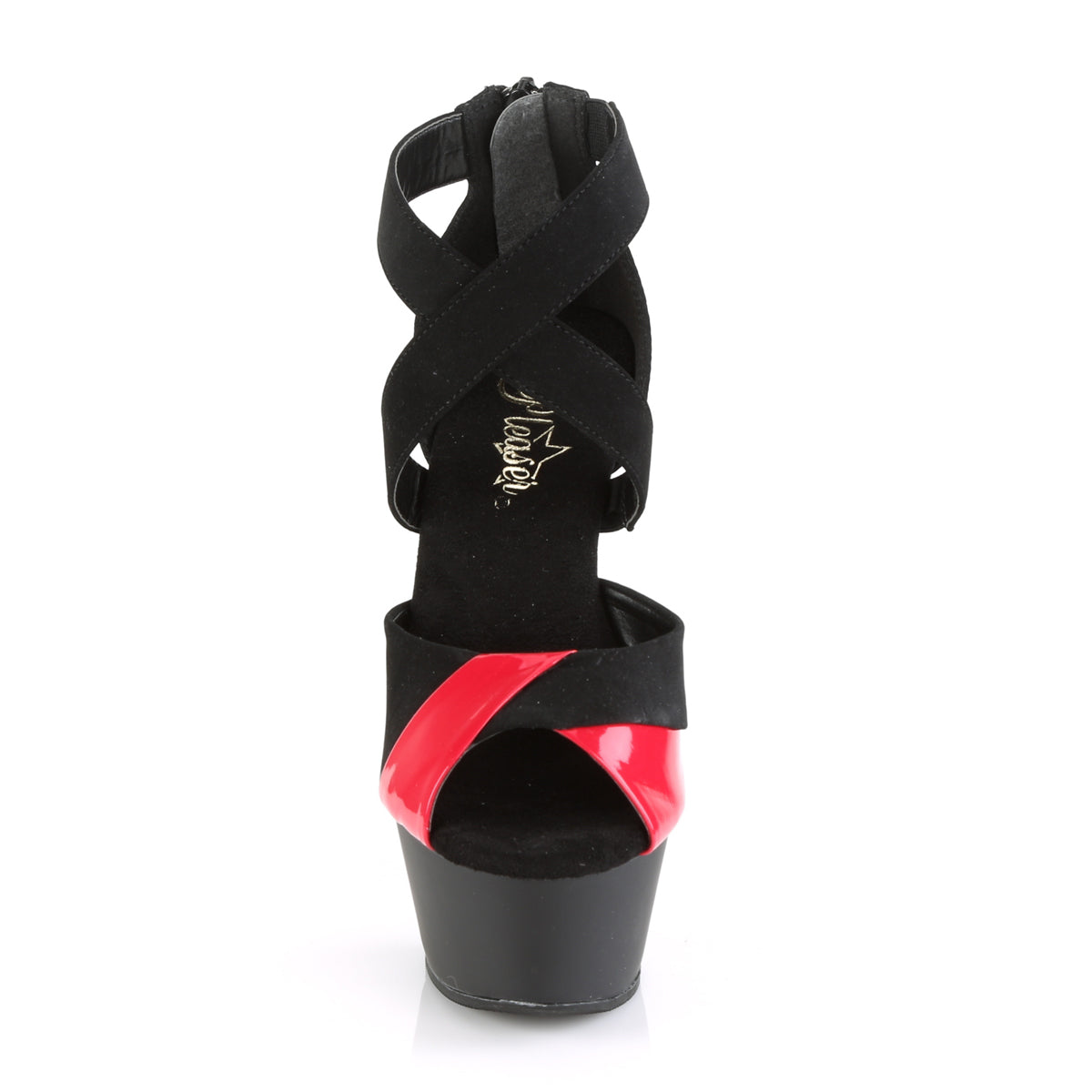 Pleaser Womens Sandals KISS-221 Blk Nubuck-Red Pat/Blk Matte-Red