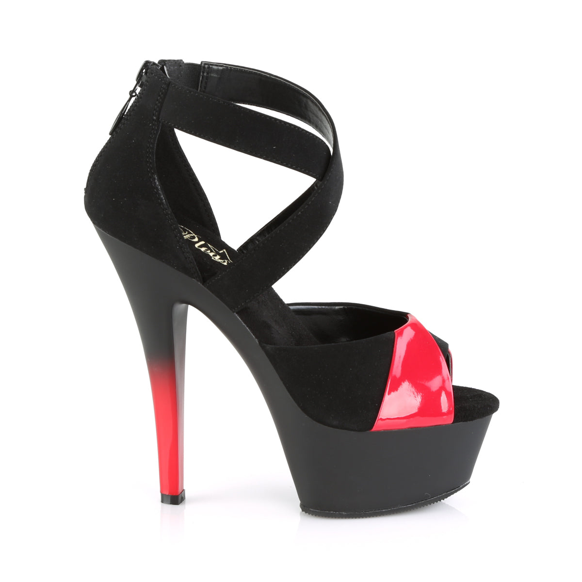 Pleaser Womens Sandals KISS-221 Blk Nubuck-Red Pat/Blk Matte-Red
