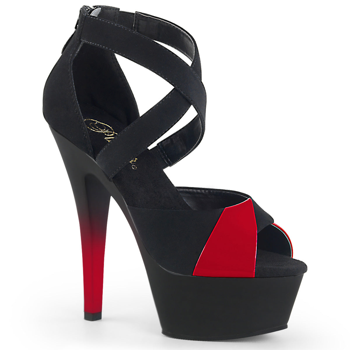 Pleaser Womens Sandals KISS-221 Blk Nubuck-Red Pat/Blk Matte-Red