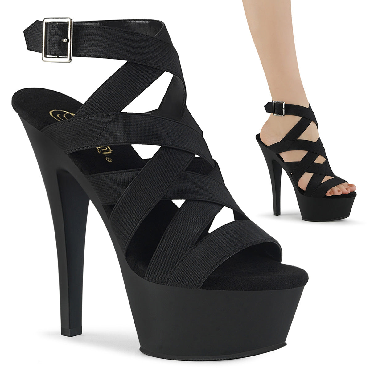 Pleaser Sandales pour femmes KISS-241 BLK BANDE ELASTIQUE / BLK MATTE