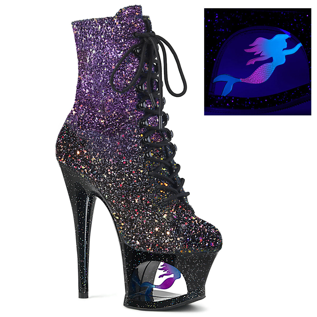Pleaser Bottines pour femmes MOON-1020 Mer Purple-Black Ombre Glitter / Blk
