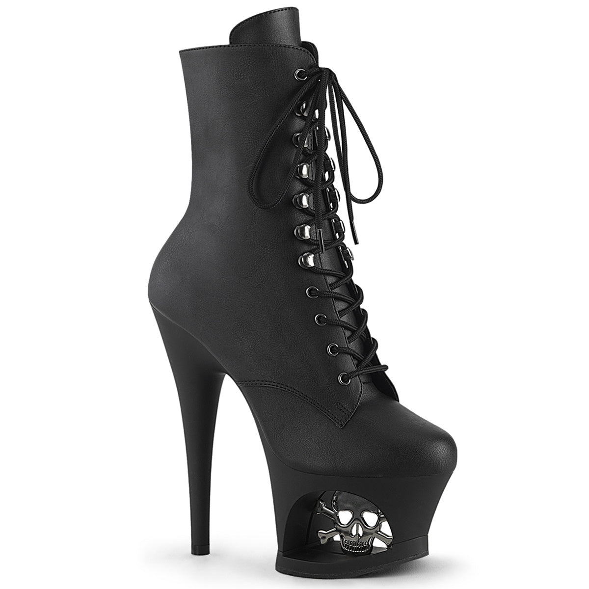 Pleaser Women's Platform Shoes MOON-1020SK Blk Faux Leather/Blk-Pewter