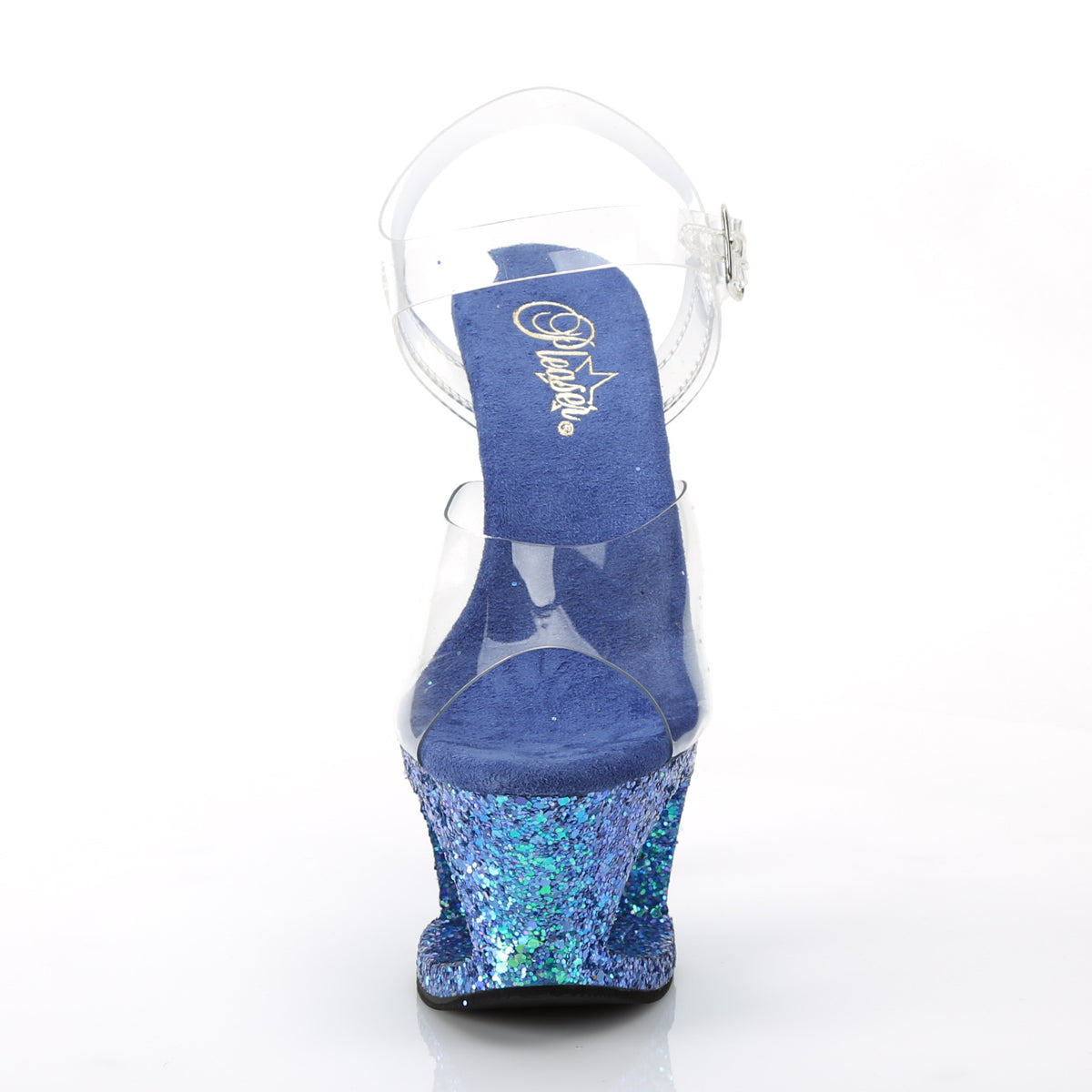 Pleaser Womens Sandals MOON-708LG Clr/Blue Multi Glitter