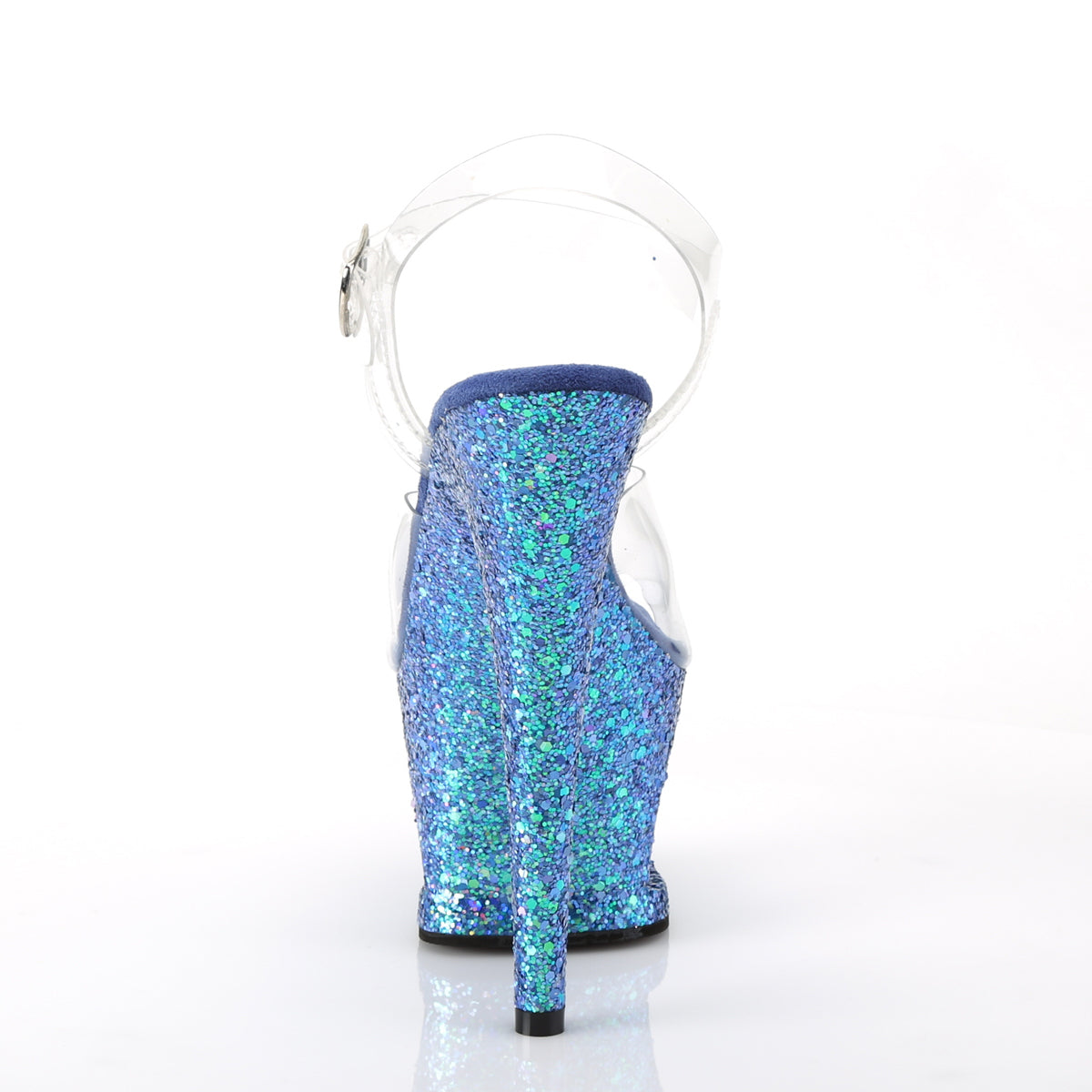 Pleaser Womens Sandals MOON-708LG Clr/Blue Multi Glitter