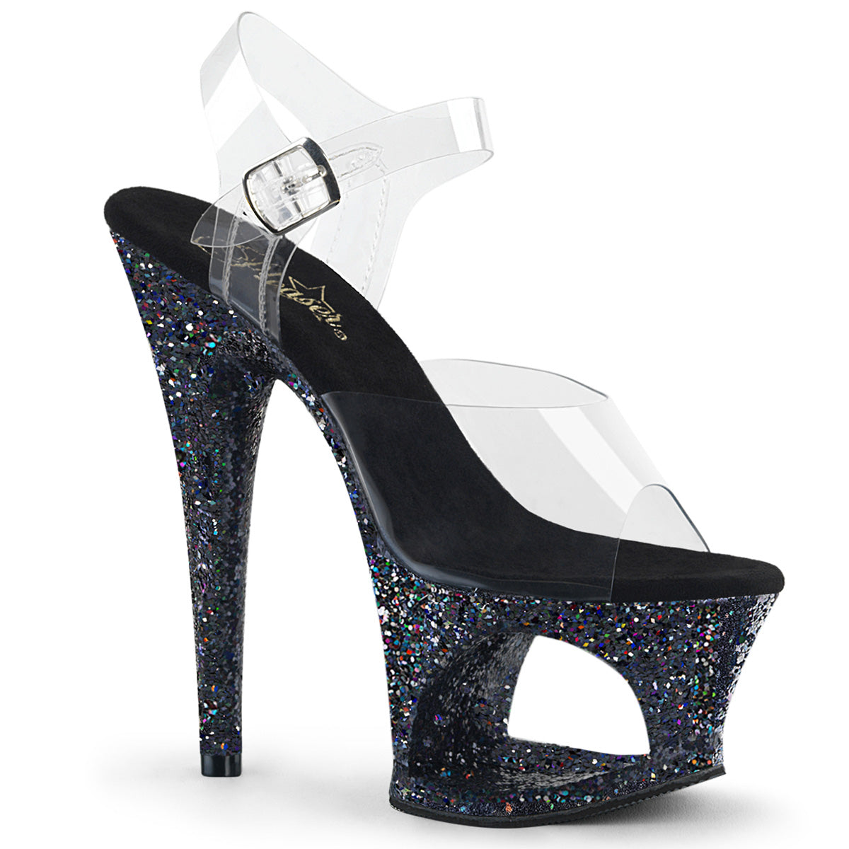Pleaser Sandales pour femmes MOON-708LG CLR / BLK MULTI GLITTER