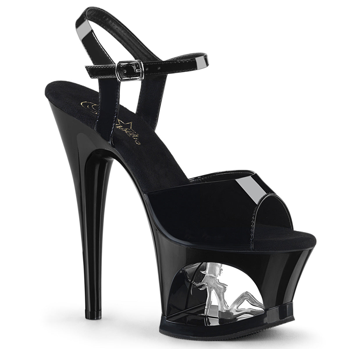 Pleaser Womens Sandals MOON-709TG Blk Pat/Blk-Slv