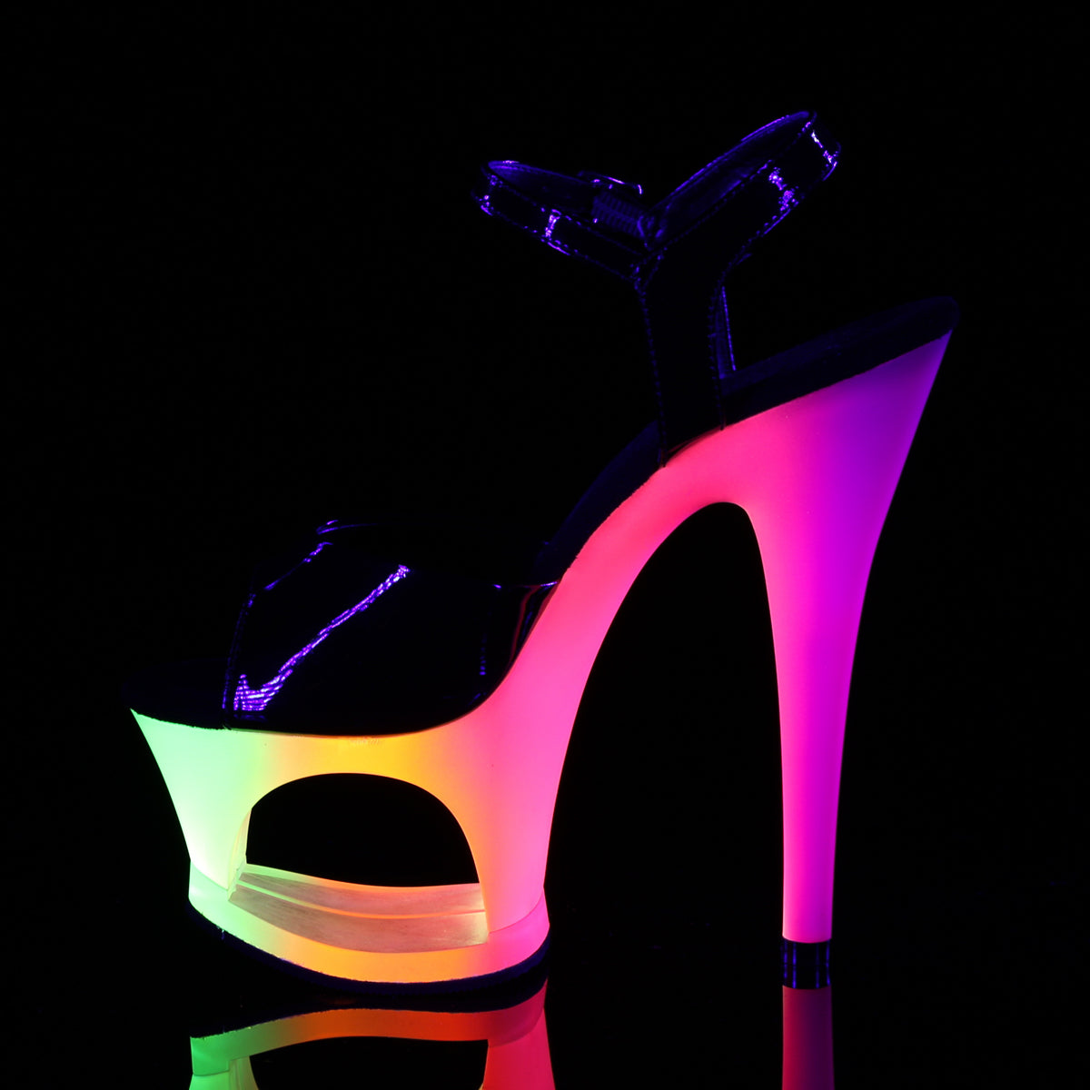 Pleaser Sandales pour femmes MOON-709UV BLK PAT / NEON MULTI