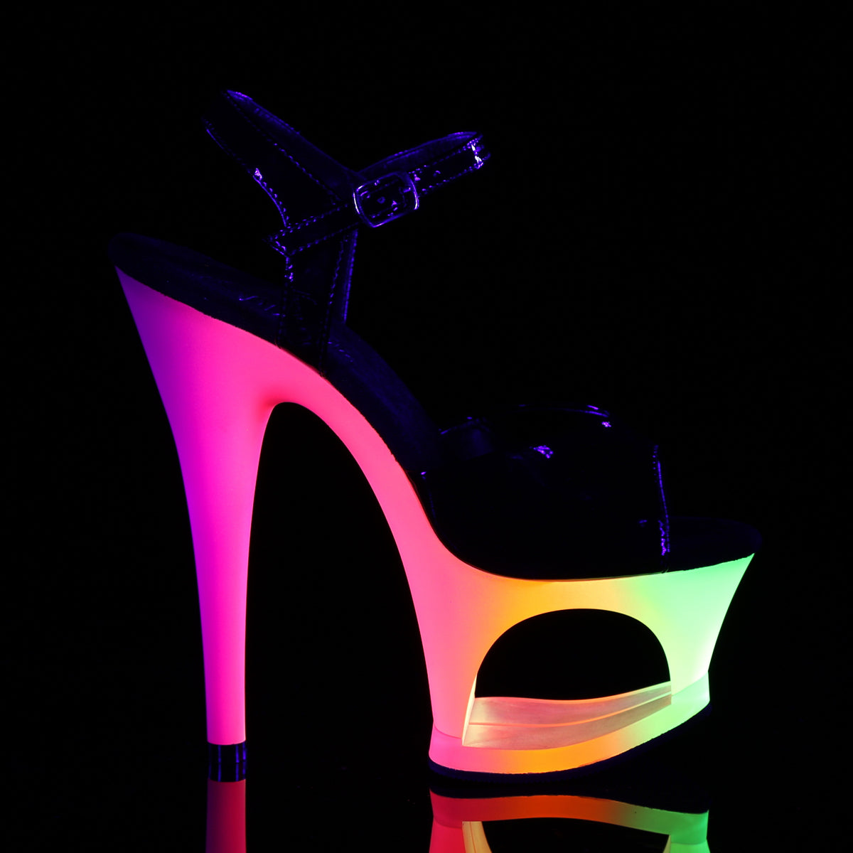 Pleaser Sandales pour femmes MOON-709UV BLK PAT / NEON MULTI
