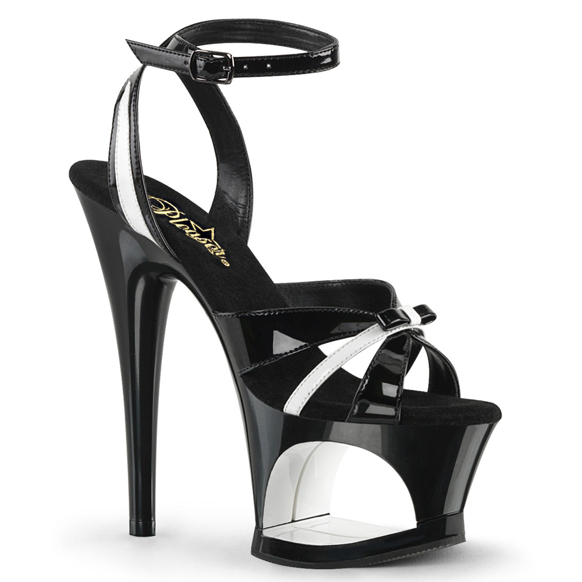 Pleaser Sandales pour femmes MOON-728 blk-wht pat / blk