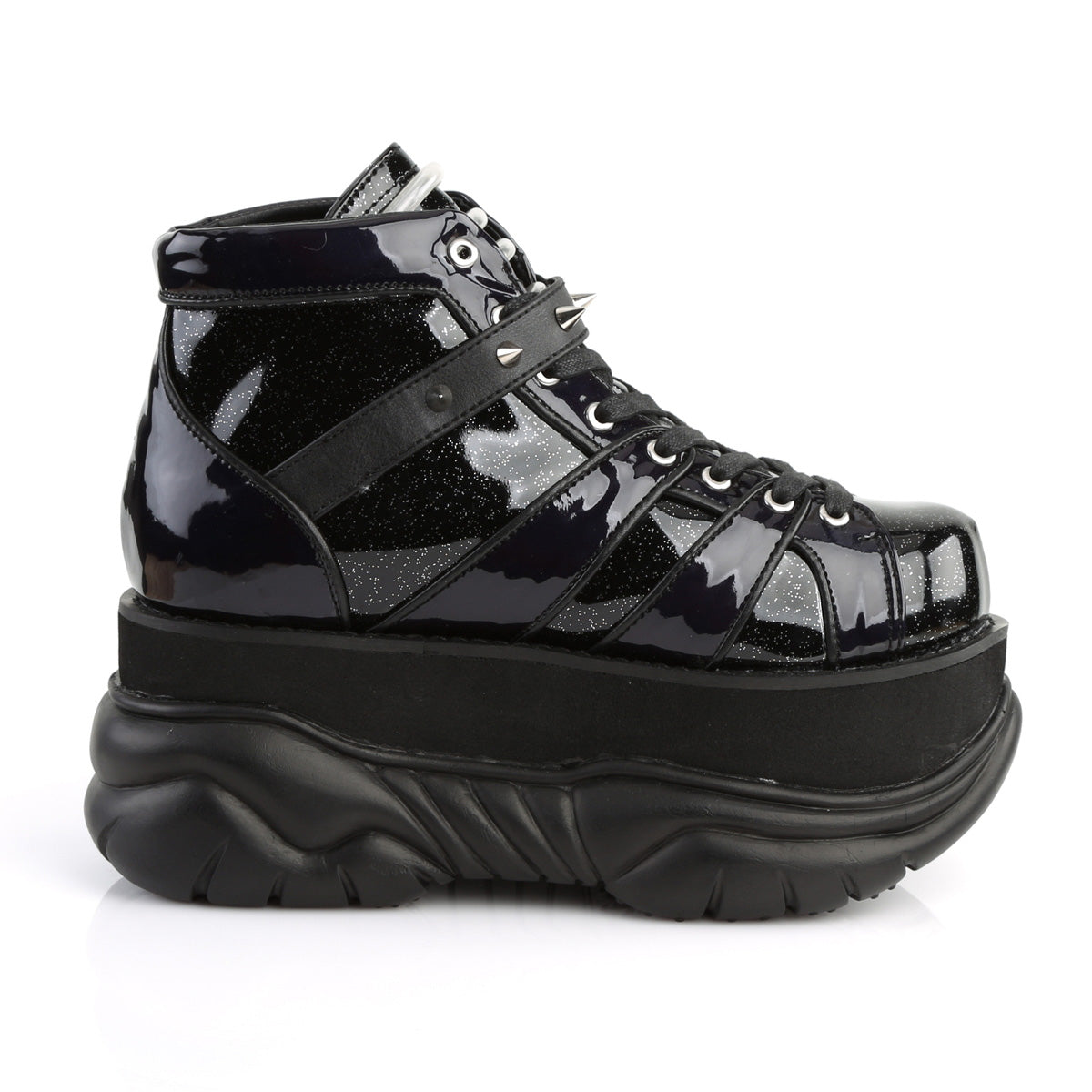 DemoniaCult Mens Boots NEPTUNE-100 Blk Glitter-Silver/Vegan Leather
