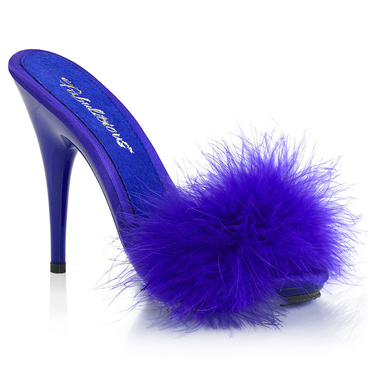 Fabulicious Sandales pour femmes POISE-501f bleu satin-marabou fourrure / bleu