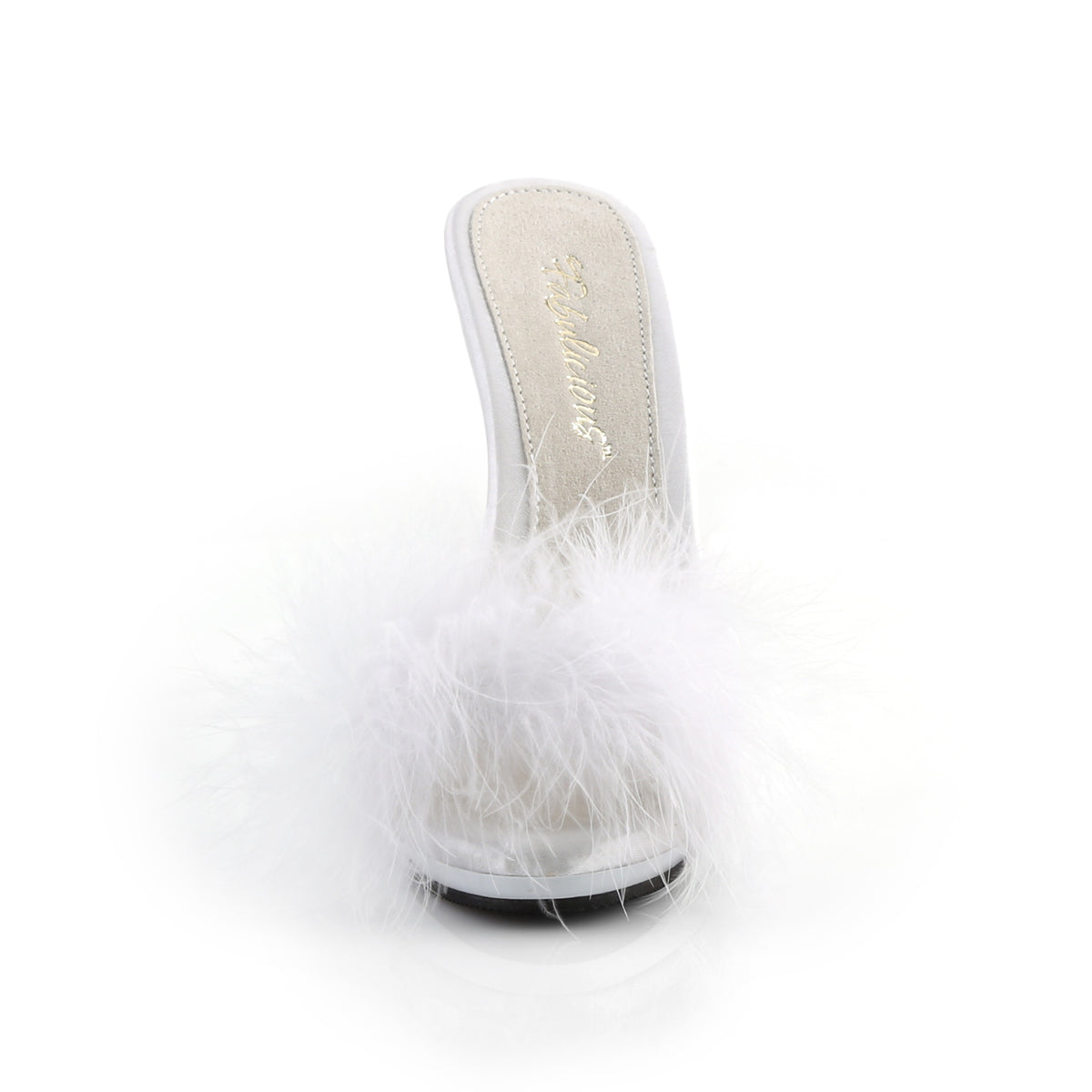Fabulicious Sandales pour femmes POISE-501f wht wht satin-marabou fourrure / wht