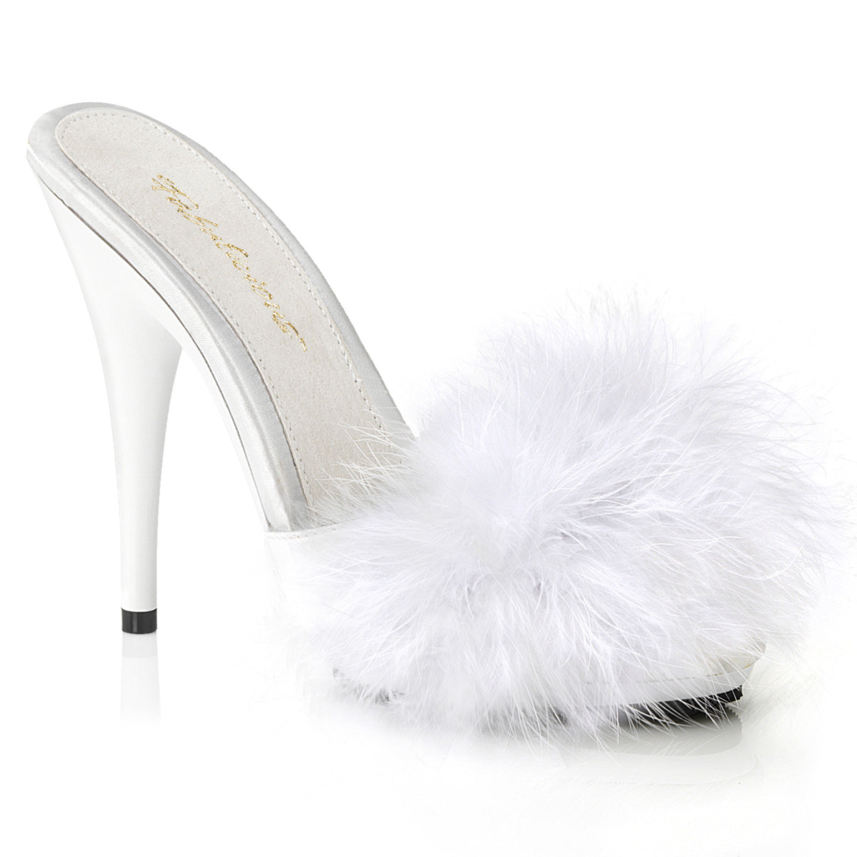 Fabulicious Sandales pour femmes POISE-501f wht wht satin-marabou fourrure / wht