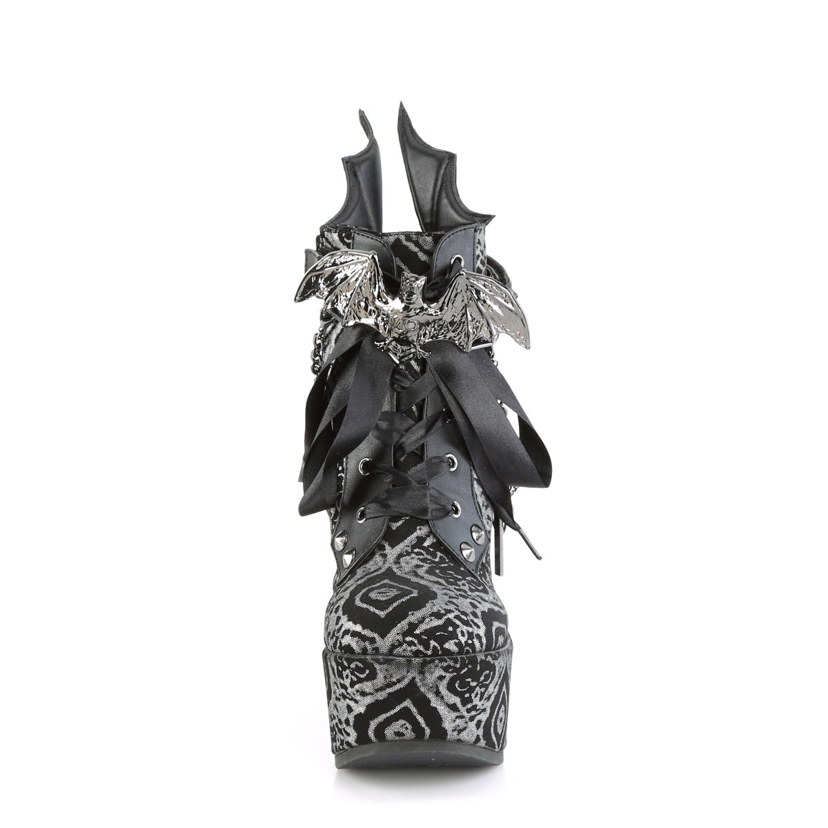 DemoniaCult Bottines POISON-107 Blk-silver faux cuir nubuck