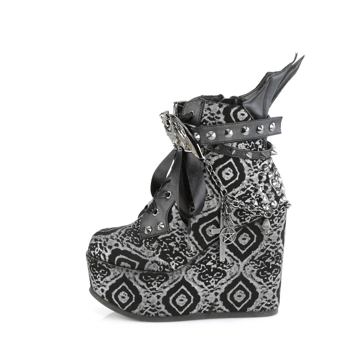 DemoniaCult Bottines POISON-107 Blk-silver faux cuir nubuck