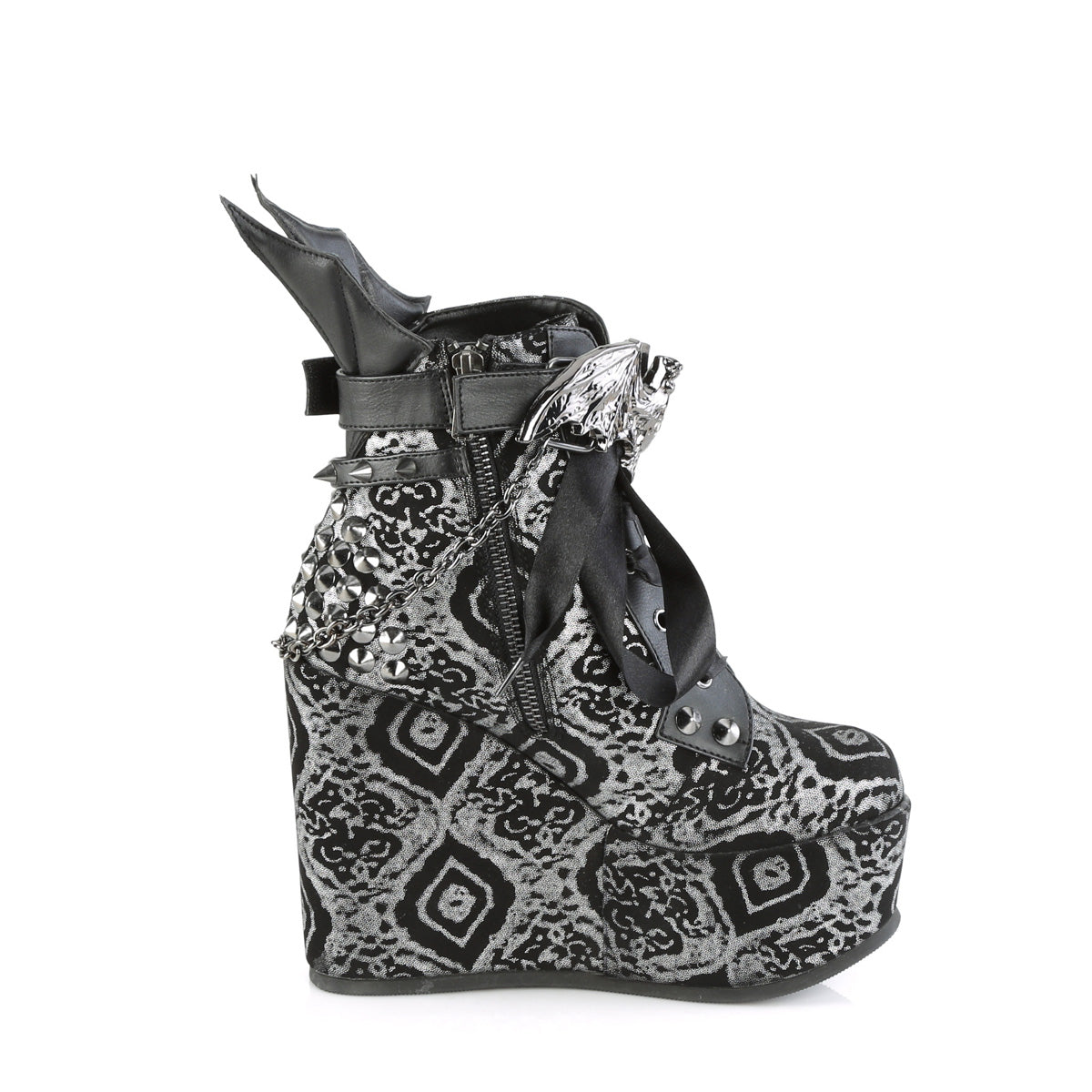 DemoniaCult Bottines POISON-107 Blk-silver faux cuir nubuck