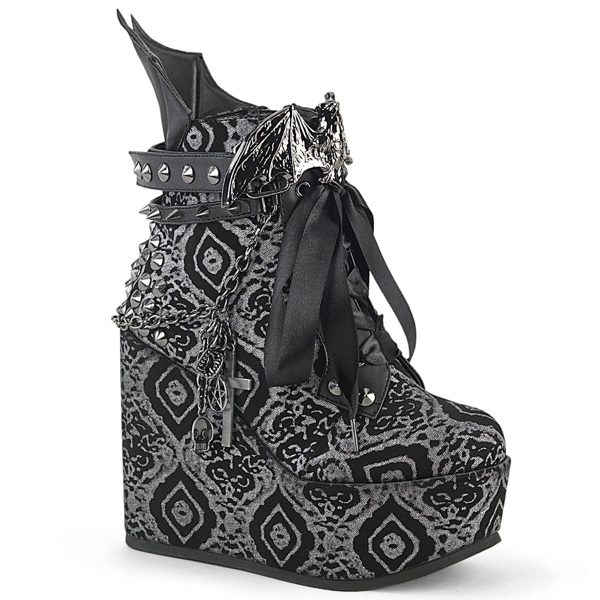 DemoniaCult Bottines POISON-107 Blk-silver faux cuir nubuck