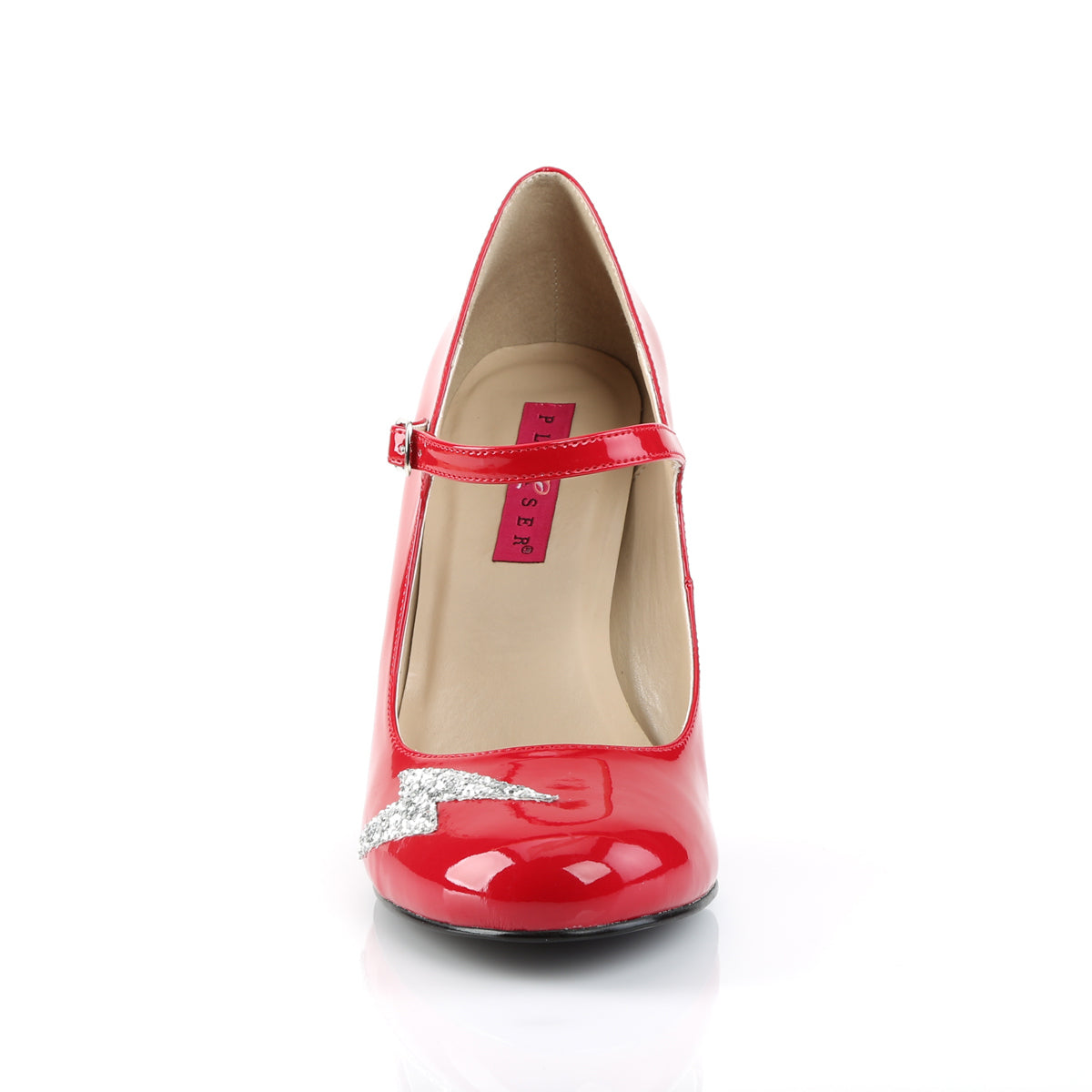 Pleaser Pink Label Womens Pumps QUEEN-02 Red Pat-Slv Glitter