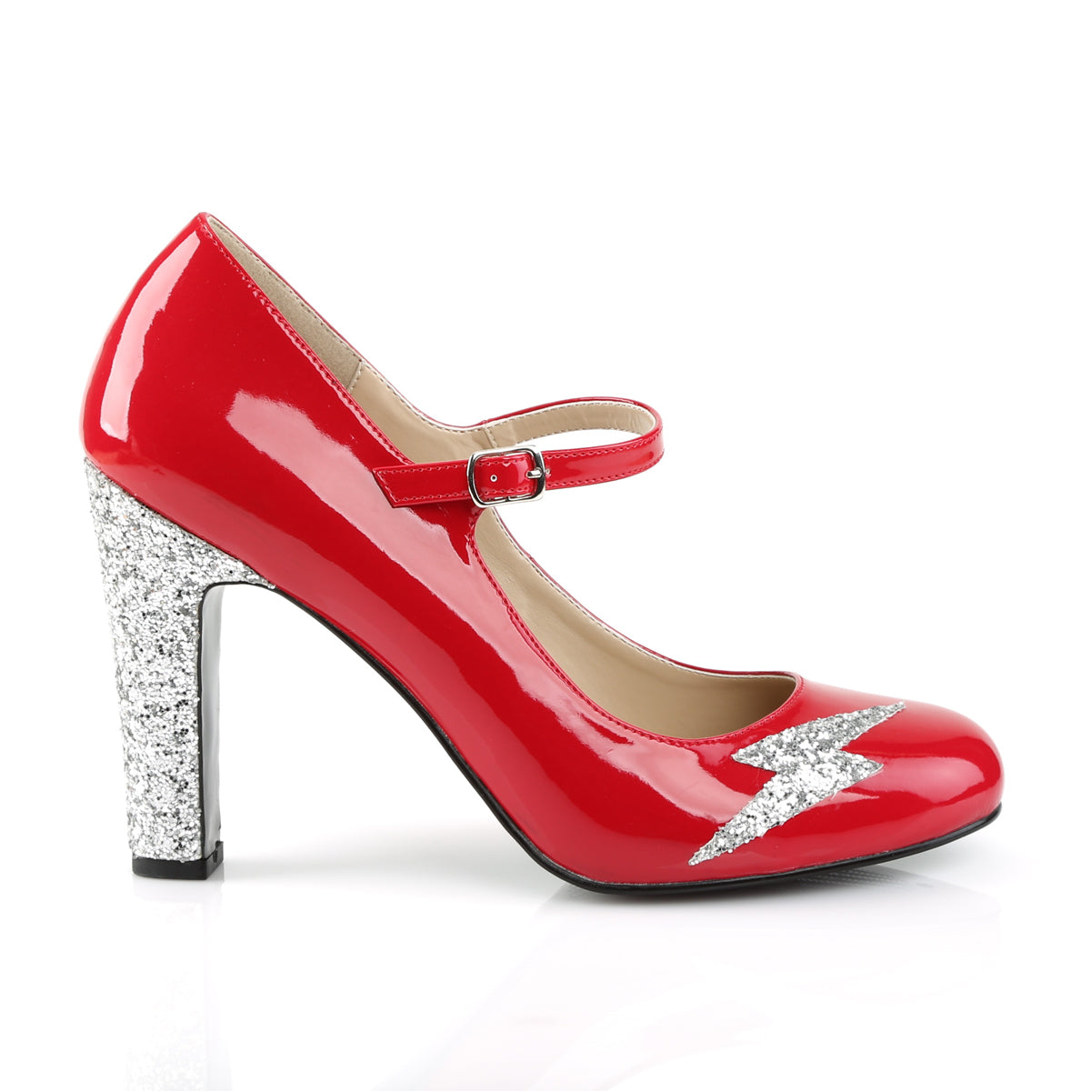Pleaser Pink Label Womens Pumps QUEEN-02 Red Pat-Slv Glitter