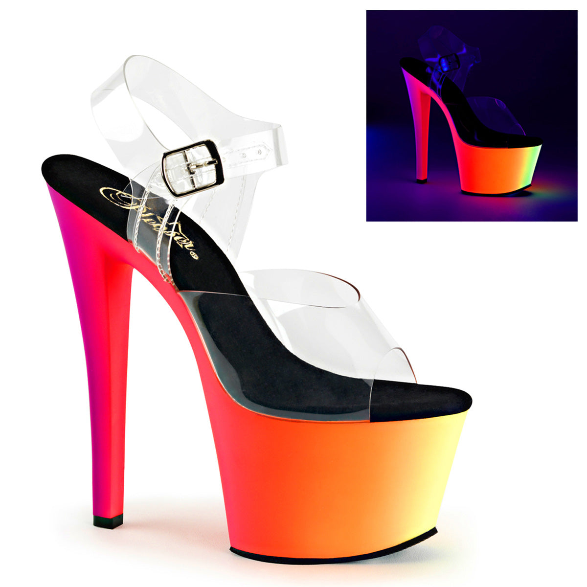 Pleaser Sandales pour femmes RAINBOW-308UV CLR / NEON MULTI