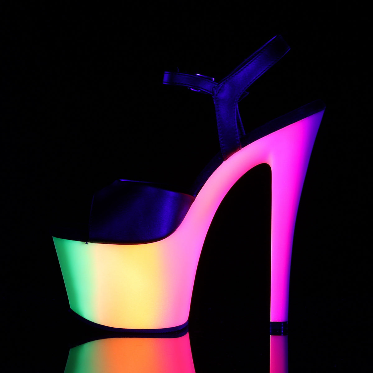 Pleaser Sandales pour femmes RAINBOW-309UV Blk Faux Cuir / Néon Multi
