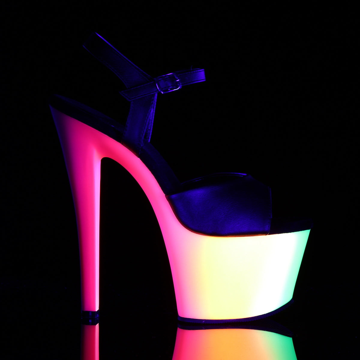 Pleaser Sandales pour femmes RAINBOW-309UV Blk Faux Cuir / Néon Multi