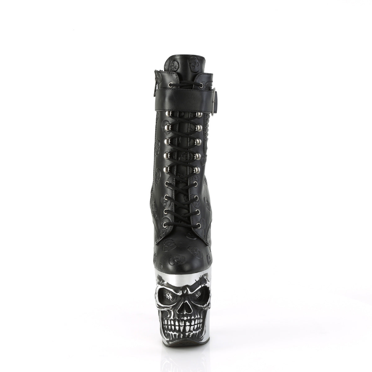 Pleaser Ankle Boots RAPTURE-1020STR-02 Blk Faux Leather/Slv Matte-Rubbed Blk